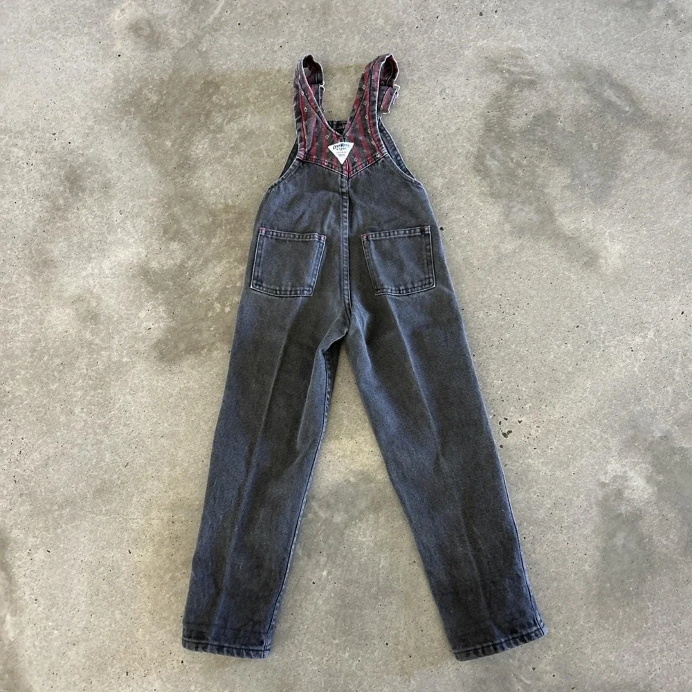 Vintage OshKosh B Gosh Vestbak Denim Overalls Black Red‎ Size 5 USA